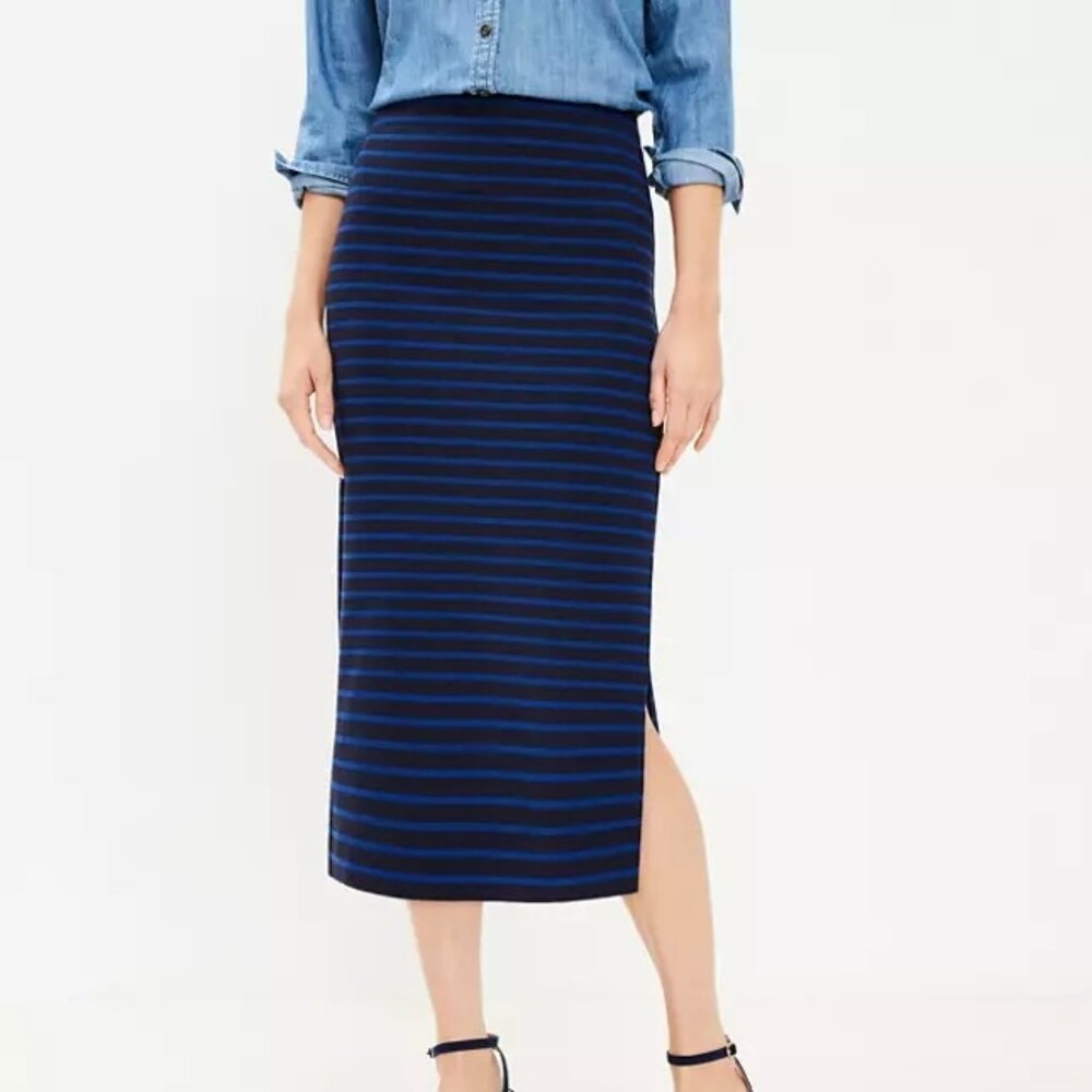 Loft Women’s Striped Ottoman Midi Skirt, S, NWT
